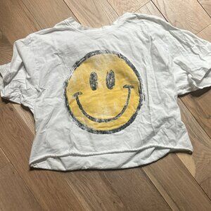 Altar'd State White Crop Top with Yellow Smiley
